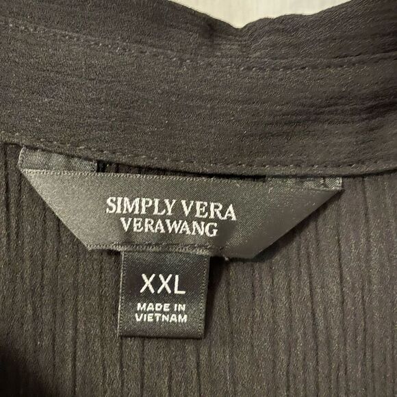 Simply Vera Vera Wang XXL black sleeveless collar hidden button front peplum tie - Picture 7 of 10